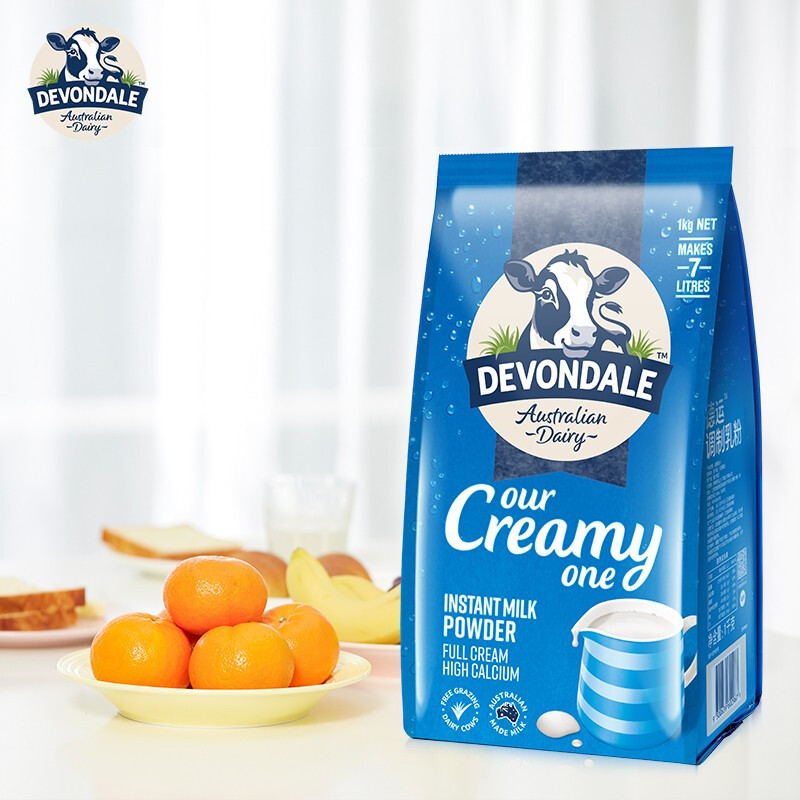 原装进口 澳大利亚Devondale德运 全脂高钙成人奶粉1kg 高钙速溶牛奶奶粉 1kg 一袋价
