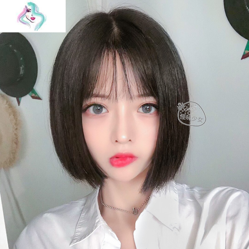 假发女短发网红圆脸修脸bobo头空气刘海气质逼真自然少女全头套式 你