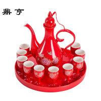 鼎亨陶瓷白黄烈酒分酒器酒壶酒盅高脚杯酒盘家用中式传统婚庆酒具