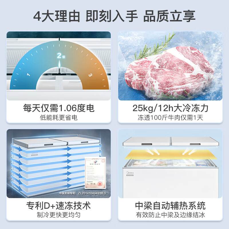 美的(Midea)423升大容量家用冰柜大冷柜冷藏冷冻转换卧式冰箱 BD/BC-423DKEM(E)国补以旧换新