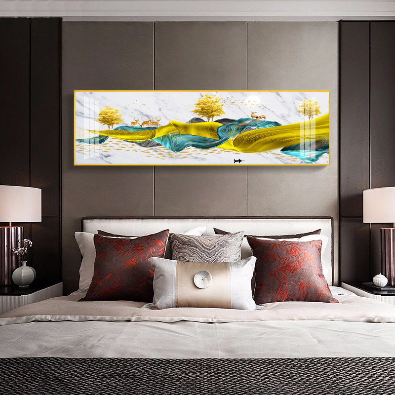 发财鹿客厅叠加装饰画现代简约沙发背景 jc93(黑色边框) 75×150cm晶瓷画(晶瓷工艺+金属框)统一发金色边框(需高清大图