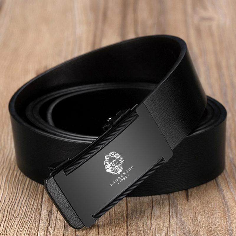 老人头皮带男真皮无牙自动扣男士牛皮腰带休闲高档品牌裤带送爸爸