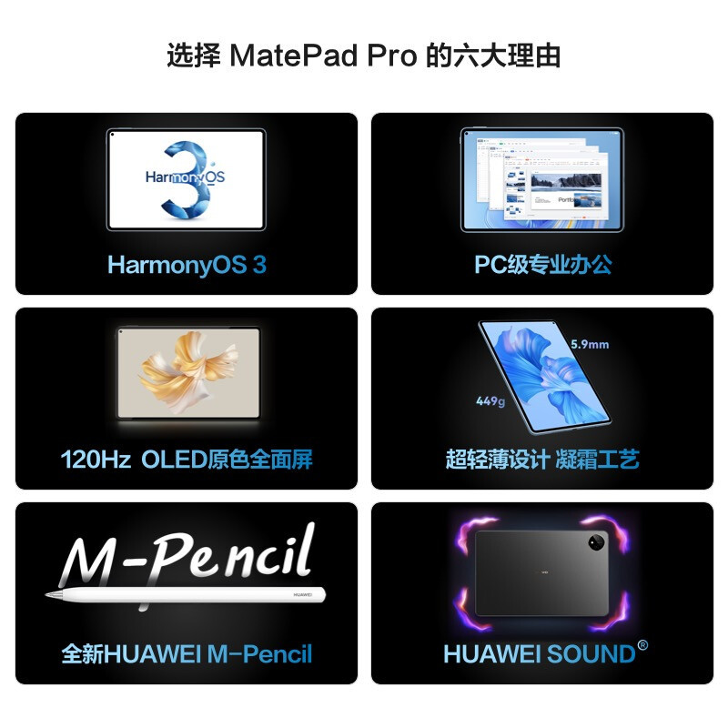HUAWEI/华为MatePad Pro 11英寸骁龙888性能版插卡通话版平板电脑鸿蒙办公娱乐考研学习 8G+256G[全网通]曜金黑高清大图