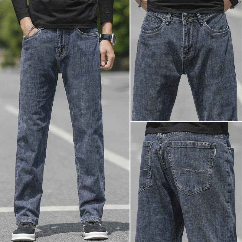 金盾(KIN DON)冬季厚款新款牛仔裤男潮流宽松直筒潮牌弹力纯黑色大码男士冬天长裤子42码44码图片