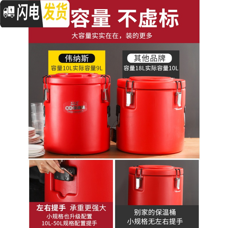 三维工匠304不锈钢保温桶商用超长保温饭桶奶茶桶大容量汤桶运输桶豆桨桶 30红色[单龙头][纯正304]饭盒/提锅