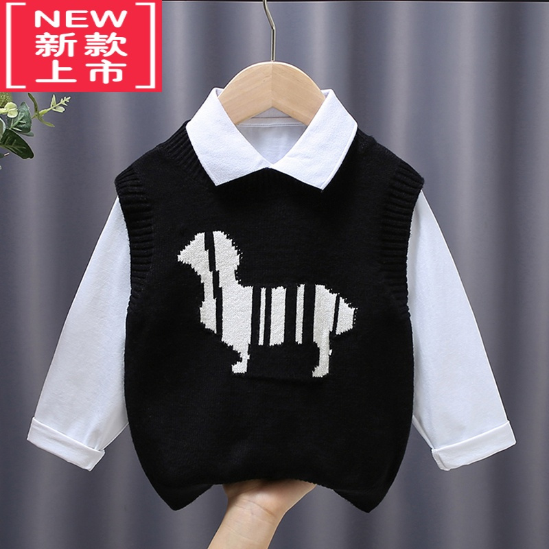 可莉允儿童毛衣背心2022早秋新款男童坎肩洋气针织衫童装毛线马甲外穿潮