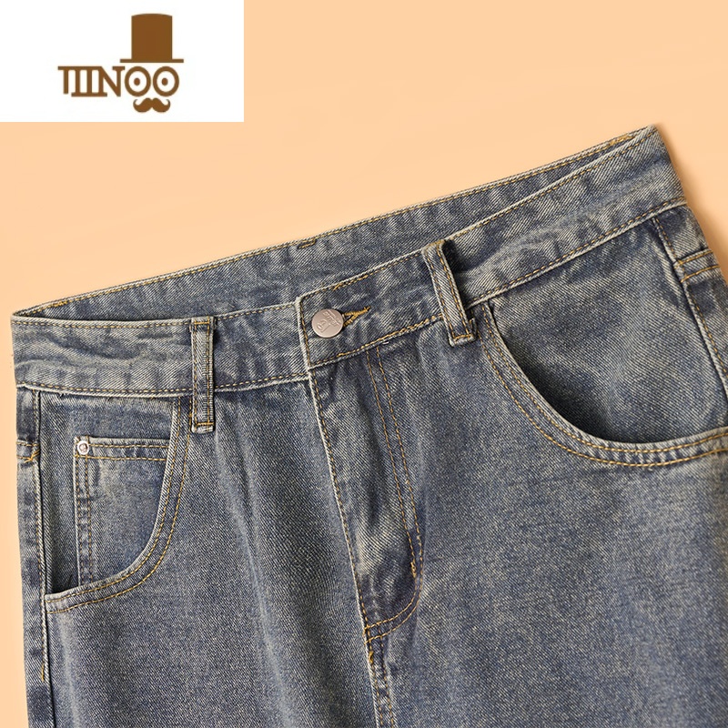 YANXU牛仔裤男直筒宽松美式复古做旧休闲阔腿百搭2022新款松新22高清大图