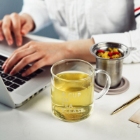 北鼎(buydeem)茶水分离泡茶杯过滤玻璃杯 家用办公室带盖带把透明水杯男女350ml