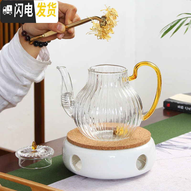 三维工匠花茶杯日式院蜡烛加热茶壶玻璃煮茶养生水果茶壶下午茶具套装 贵妃壶(800)高清大图