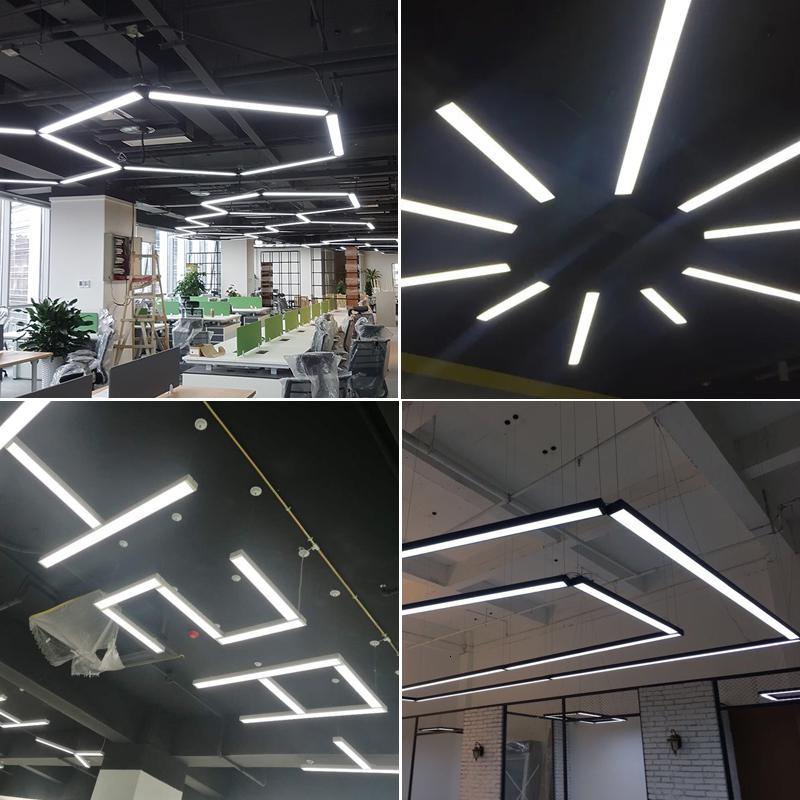 led长条灯办公室吊灯健身房长方形吊线灯工作室现代条形造型灯具银色