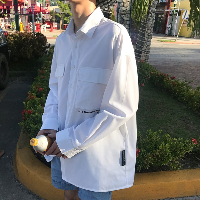 男士韩版潮流宽松衬衫个性百搭休闲长袖港风学生帅气打底衣服