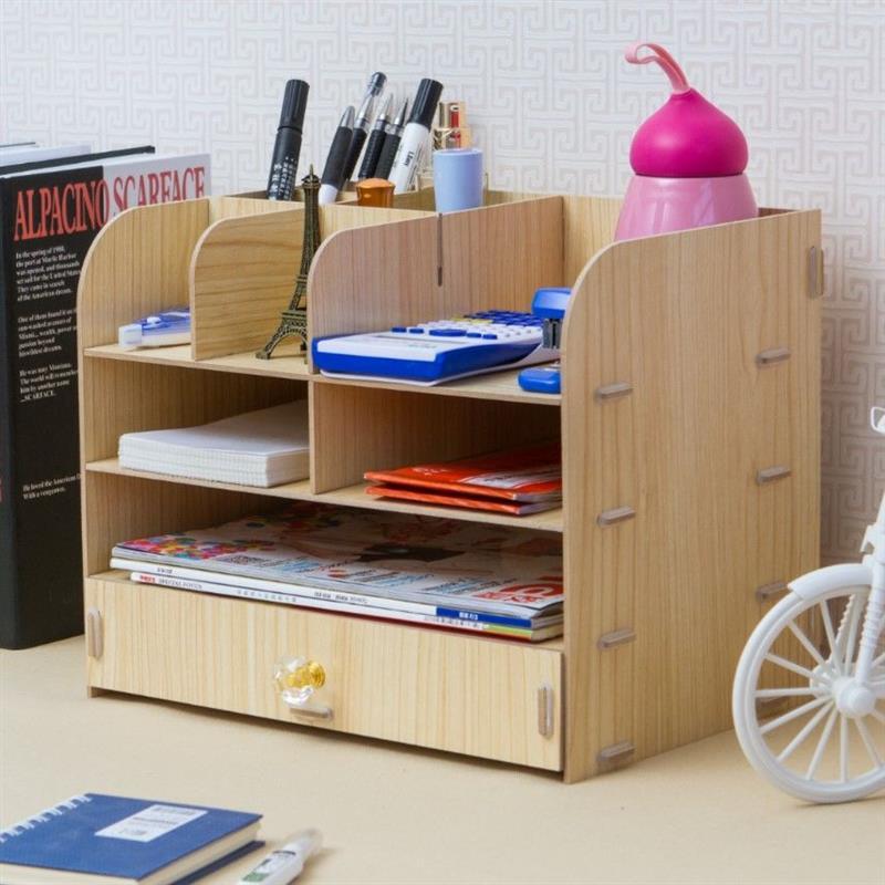 桌面办公收纳整理盒文件杂物收纳置物架书桌书立架文件架大号木质樱桃