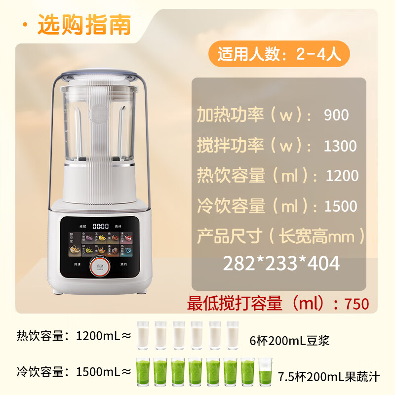 九阳(Joyoung)破壁机轻音家用全自动榨汁料理豆浆机1.5L五谷杂粮2-4人用变频彩屏破壁机B698高清大图