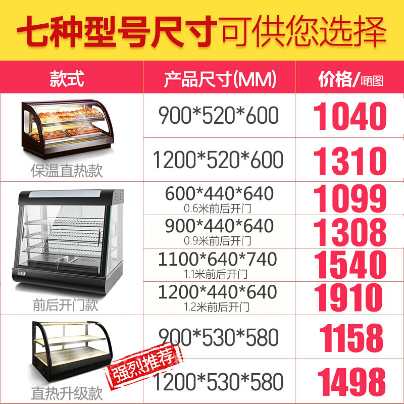 乐创保温展示柜商用电热台式陈列柜熟食品面包蛋挞熟食保温柜 1.2米前后开门款高清大图