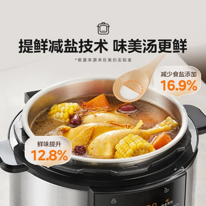 美的(Midea) MY-E6915G 电压力锅 0涂层304不锈钢内胆 电高压锅 加深双内胆 高压电饭锅电饭煲高清大图
