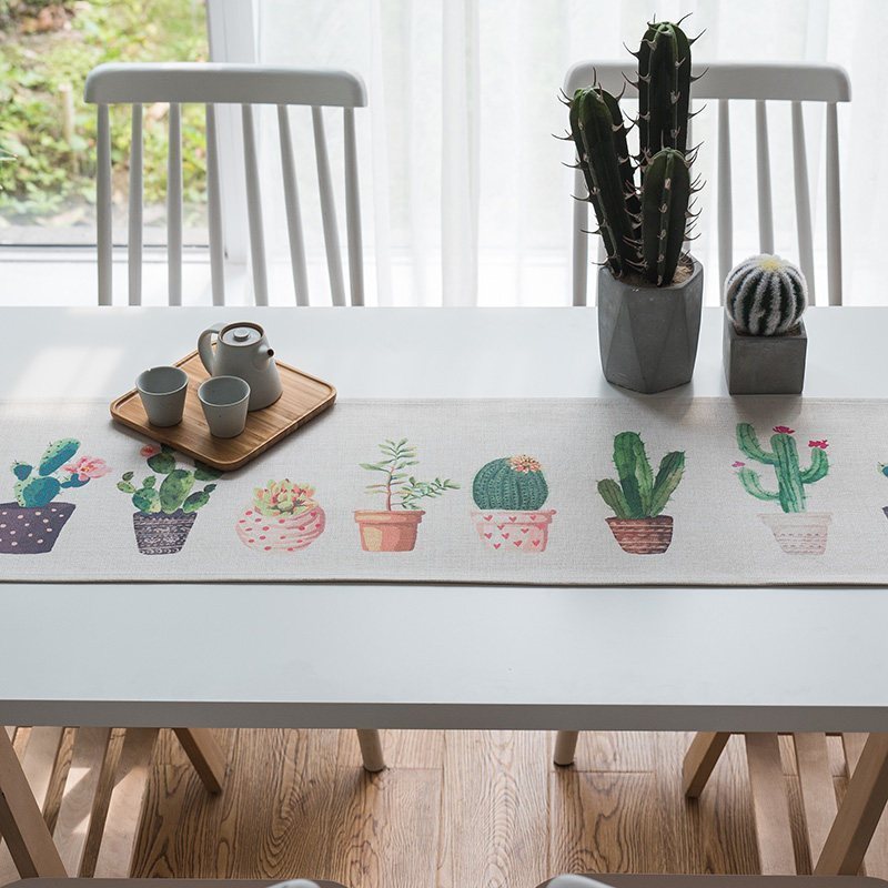 家柏饰(CORATED)北欧S风棉麻布艺茶几电视柜客厅餐桌布盖巾床尾旗桌旗 仙人掌桌旗 35*200cm