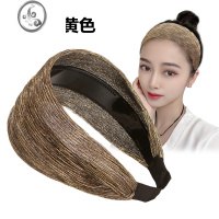 JiMi遮白发头箍透气宽边发箍成人压发带韩版发卡女压碎发头饰简约时尚 金黄色宽8cm)纱线款发箍F022