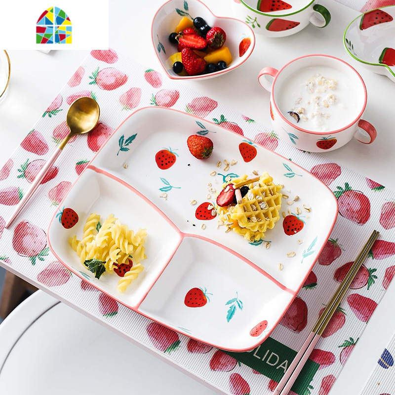 一人食餐具分格水果创意陶瓷套装餐盘早餐碗分格分格盘