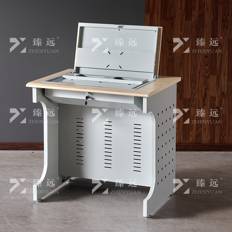 臻远 ZY4012410 隐藏式翻转电脑桌培训桌办公桌B款单人位高清大图