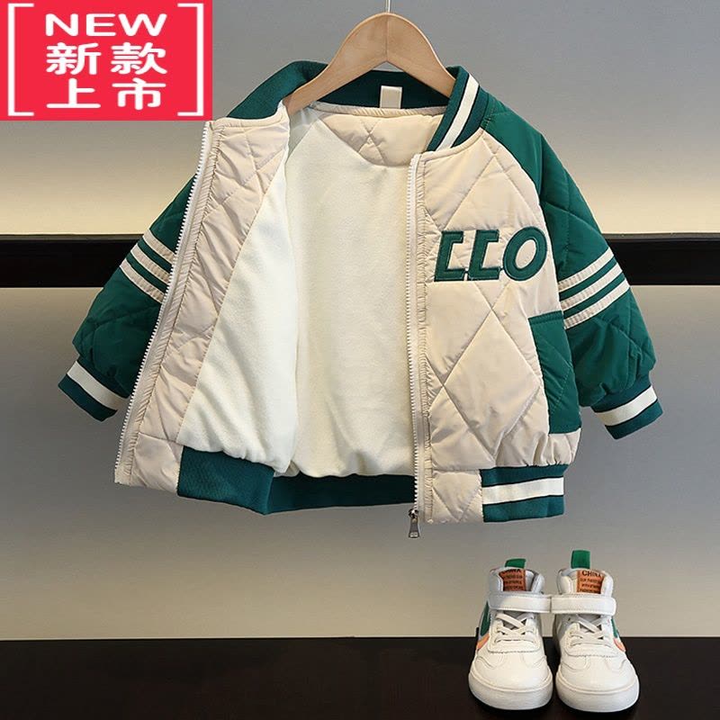 可莉允男童冬装加绒外套棒球服2022新款儿童加厚上衣宝宝秋冬炸街棉衣潮棉服图片