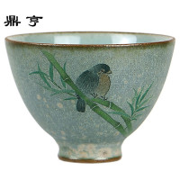 鼎亨十禅窑 景德镇手绘竹鸟主人杯 粗陶汝窑开片单杯品茗杯 功夫