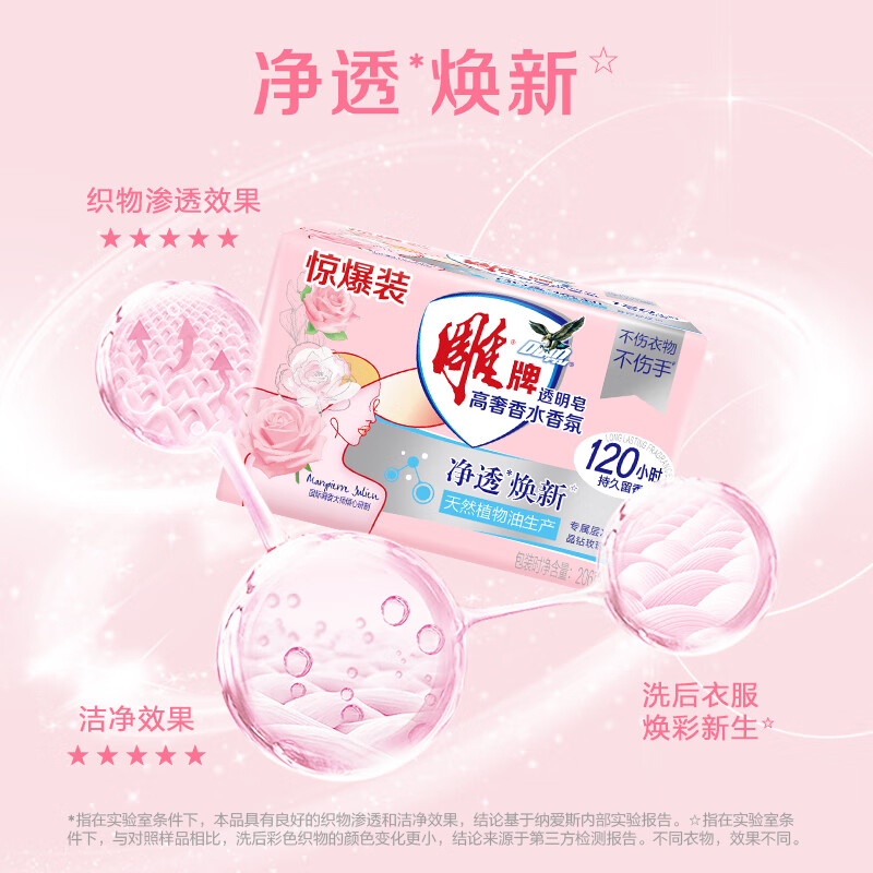 雕牌 高奢玫瑰香氛香水洗衣皂深层洁净持久留香净透焕新透明皂肥皂 玫瑰香水皂206g*2块高清大图