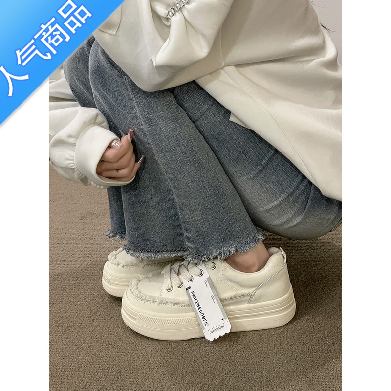 SUNTEK小众设计感帆布小白鞋女2023新款春秋女鞋增高百搭厚底休闲板鞋潮高清大图