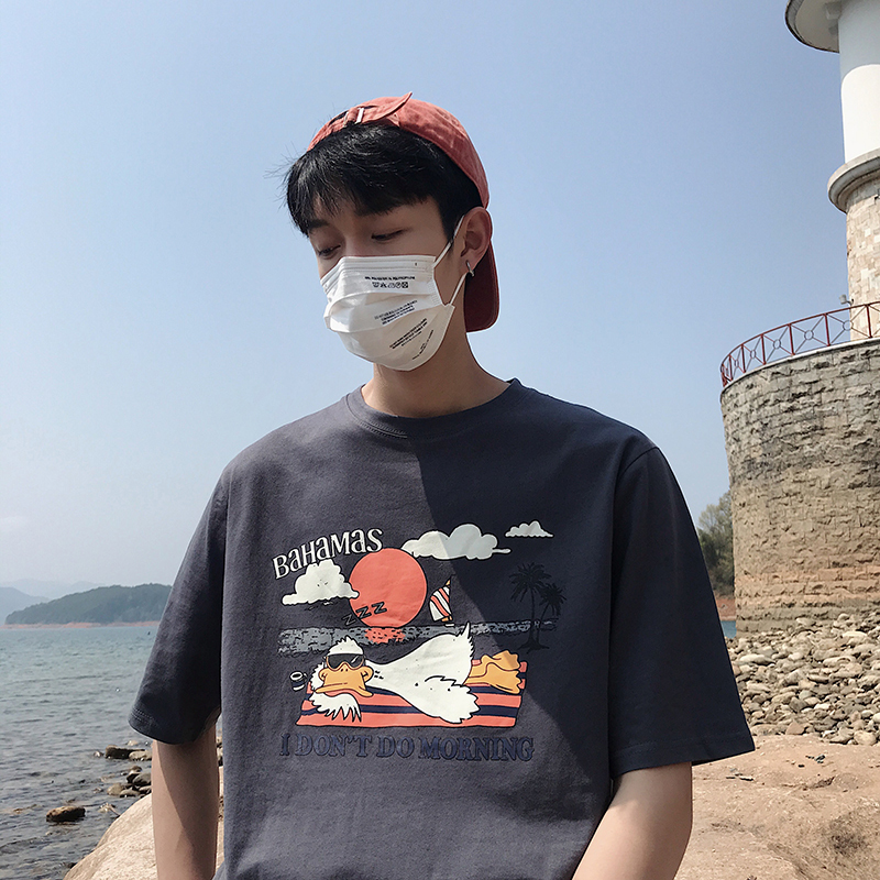 2018夏装新款可爱印花学生圆领上衣百搭宽松中长款短袖T恤