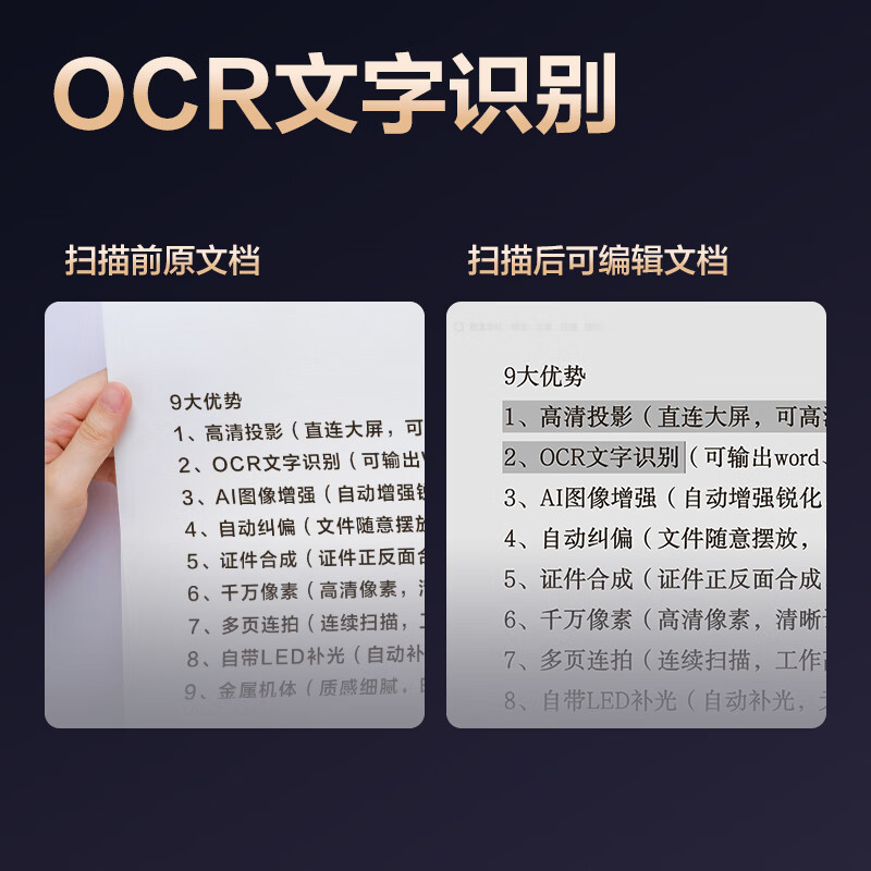得力15164高拍仪 1400万像素 银色一台装 照片扫描仪 扫描仪自动连续 高速办公用 合同票据 适配国产系统