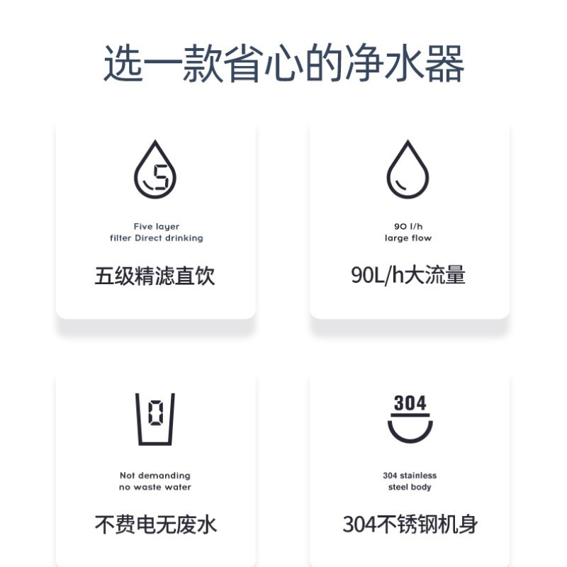 德克西(DEKEXI)厨房超滤净水器 家用健康直饮 大流量不锈钢厨下净水机Q1-2蓝色(自行安装)