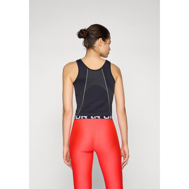 Under Armour女士修身运动健身无缝吸湿排汗背心黑色钢铁色高清大图