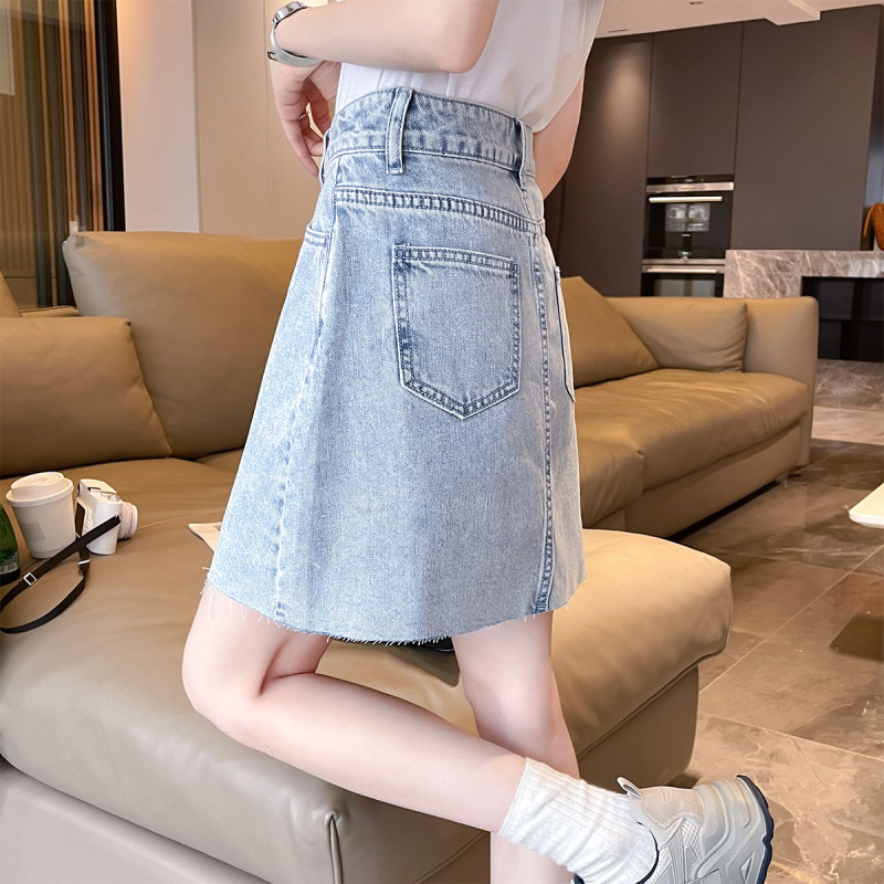 [2.5折价73元]唐狮半身裙女夏季高腰显瘦牛仔裙下摆开叉A字裙时尚气质