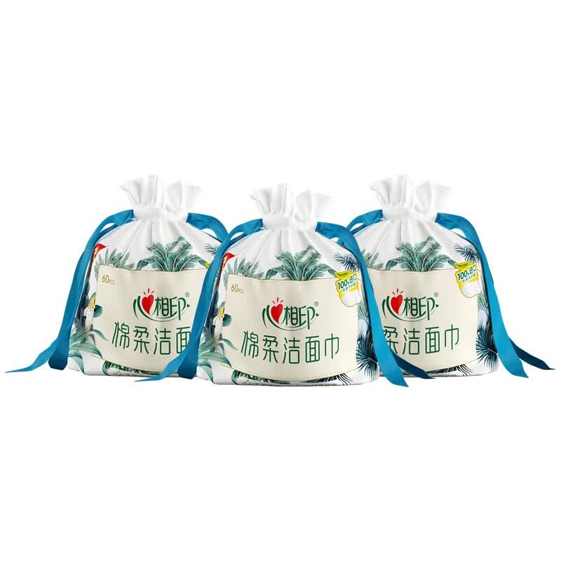 心相印 棉柔系列60片装洗脸巾 3袋装(卷式袋装)3XCD060(袋装)高清大图
