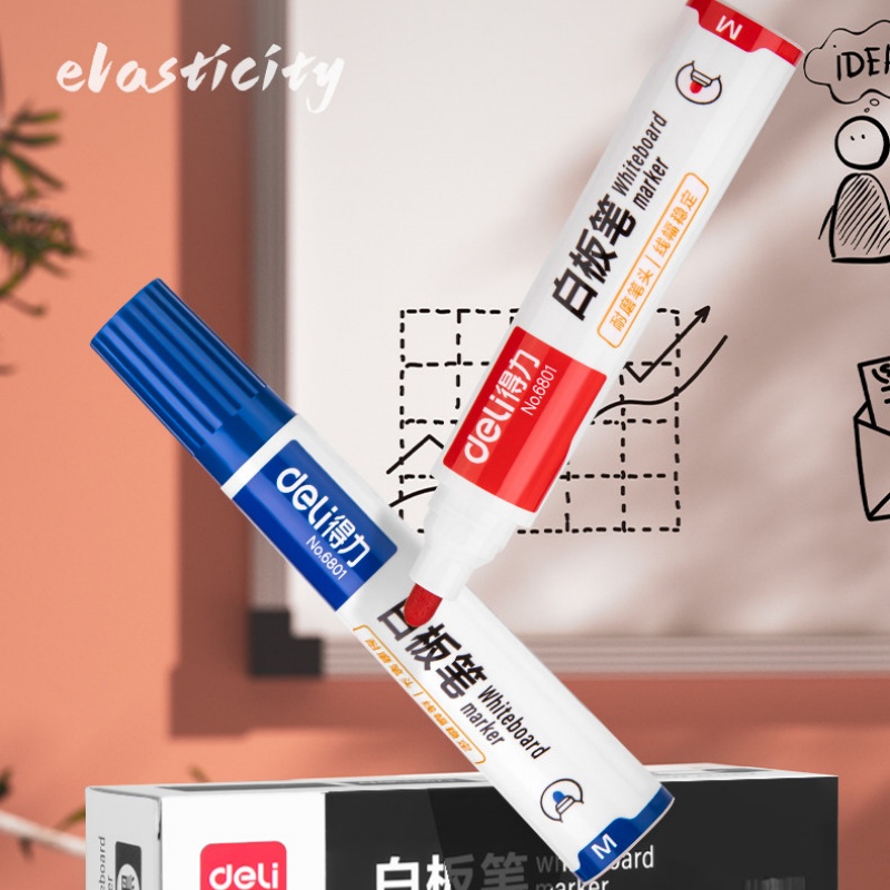 得力(deli) 办公可擦易擦 白板笔 会议教学 黑色顺滑书写 10支/盒 办公用品 6801高清大图