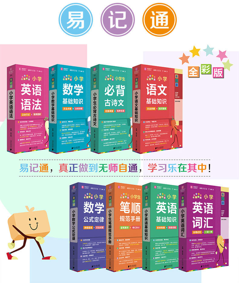 小学英语语法 小学通用 [正版]2024易佰图书易记通全彩版小学语文英语数学基础知识古诗文笔顺规范手册数学公式词汇语法高清大图