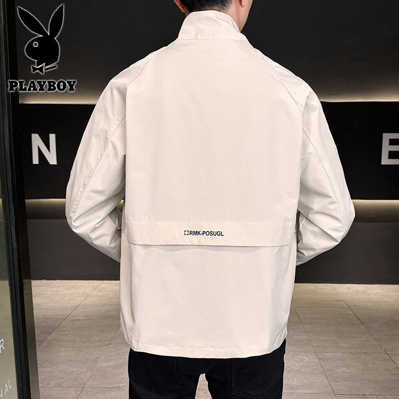 花花公子新款高品质字母刺绣青年立领夹克外套高清大图