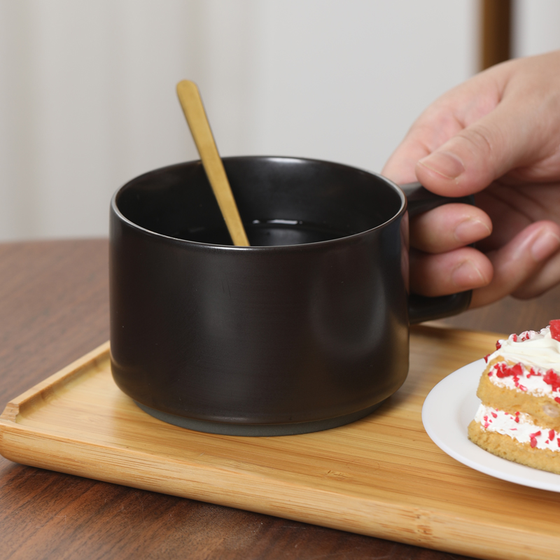 苏氏陶瓷(SUSHI CERAMICS) 咖啡杯陶瓷杯西式红茶杯早餐杯牛奶杯哑光黑色2个装高清大图