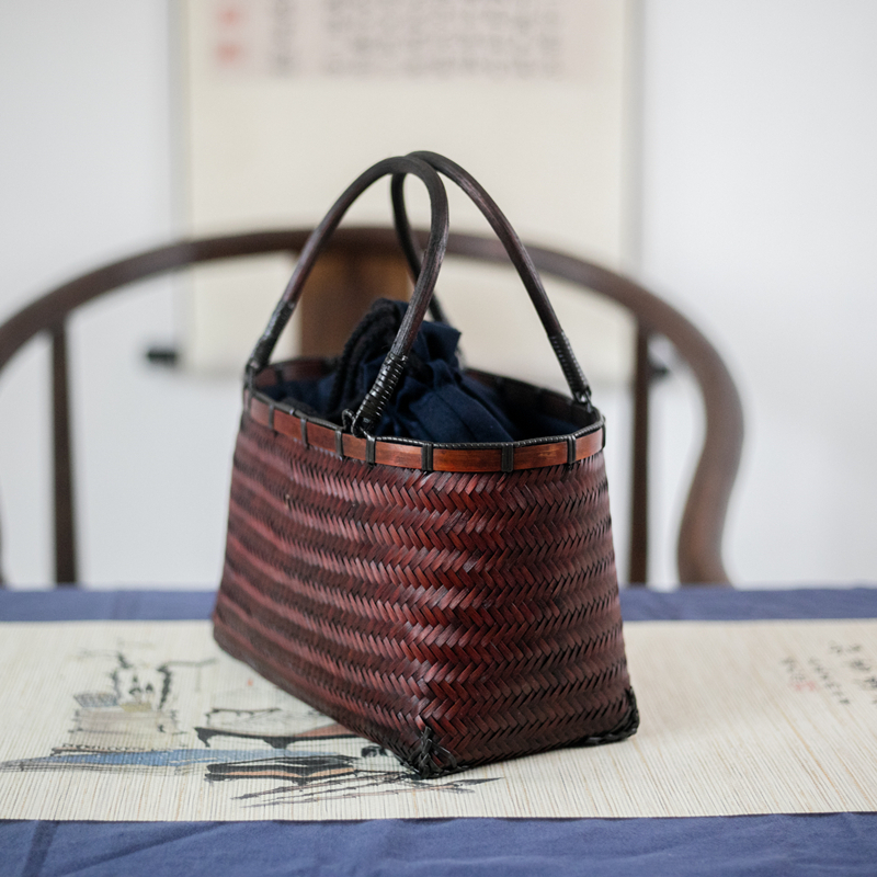 美帮汇茶器收纳包竹编手提包布包茶道香道花器茶席束口手提袋茶具收纳包高清大图