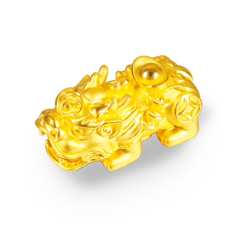 黄金码头3D硬金元宝貔貅手串财富年足金999配件黄金串珠新年礼物
