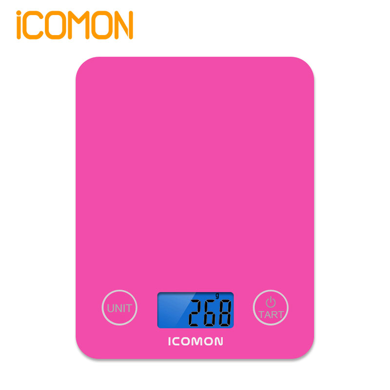 沃莱(ICOMON)厨房秤KG651L 精准药材秤烘焙秤健康秤玻璃面板 粉色 超薄设计
