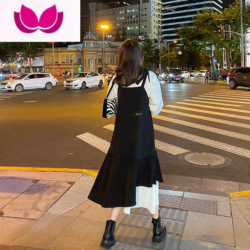 七斓赫本小黑裙套装长款法式裙子套吊带拼接黑白连衣裙女新款高清大图