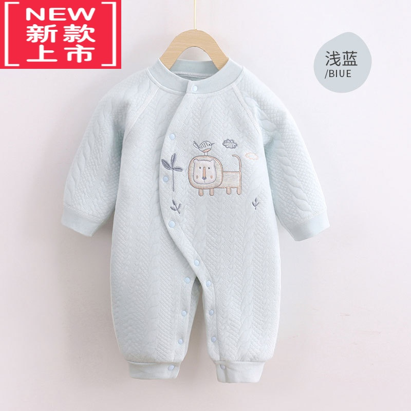 可莉允婴儿衣服秋冬季加厚款保暖新生儿连体衣三层夹棉宝宝棉服冬装