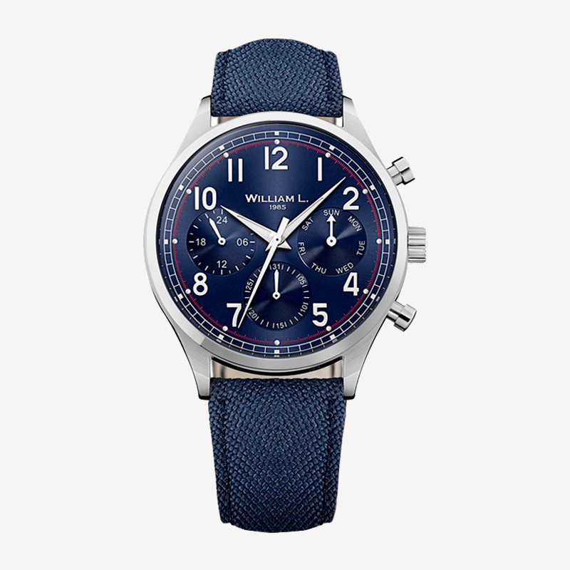 williaml1985日历系列男士复古腕表calendar不锈钢深海蓝