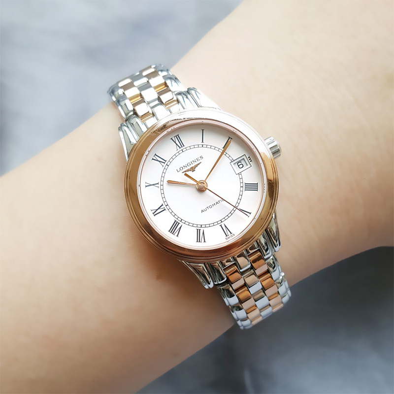 二手正品浪琴longines自动机械26mm女表l42743917全套9成新
