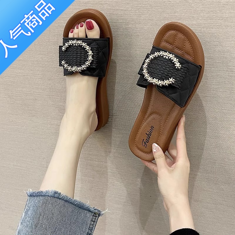 SUNTEK2023年新款春夏季法式高级感一字拖女士外穿软底休闲沙滩凉鞋高清大图