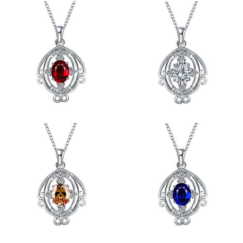 N044Women Silver Necklace 镀纯银镶水晶鱼形坠锁骨项链女首饰送女朋友七夕情人节礼物
