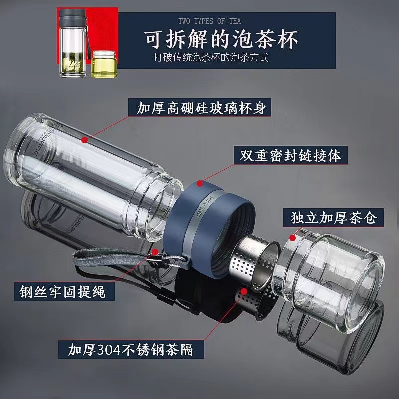 富光 G1609-SH-240 玻璃茶杯茶水分离深蓝色 240ml(个)高清大图