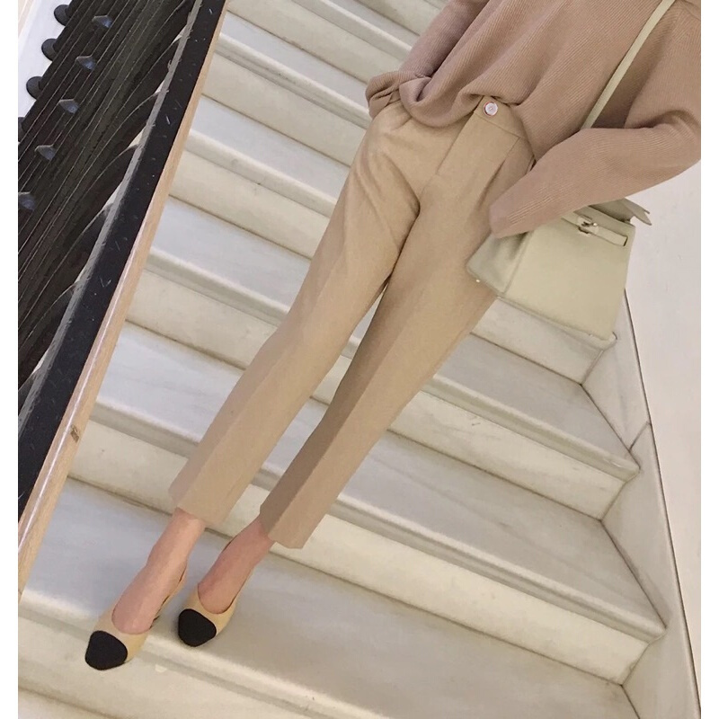 西装裤女萝卜裤春裤子2018新款高腰九分直筒烟管女裤休闲哈伦裤夏黑色[磨毛料]