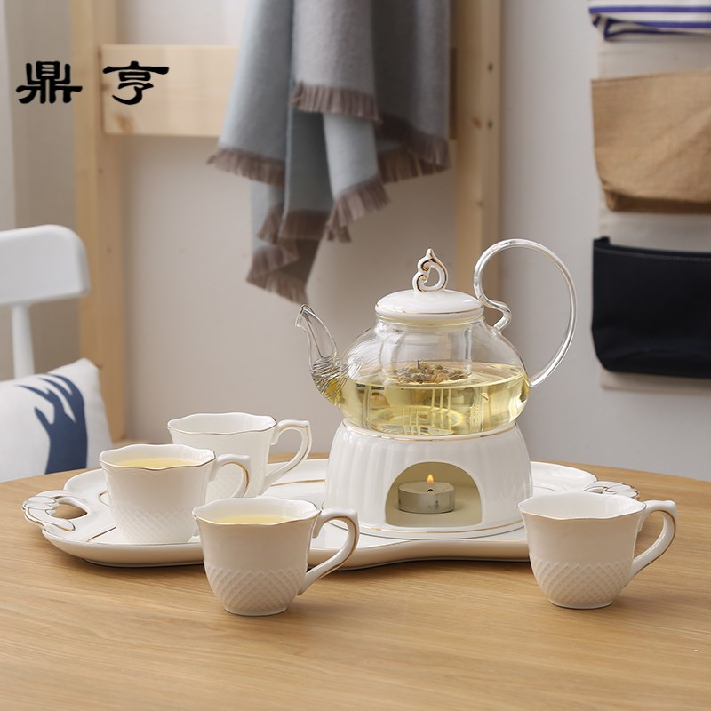 鼎亨简约花果茶具套装蜡烛加热玻璃陶瓷煮水果花茶具下午茶壶茶杯