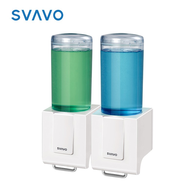 瑞沃(SVAVO)皂液器壁挂式洗手液盒免打孔浴室洗发水分装瓶皂液盒洗洁精按压器 VX686-2双格 白色单位:个